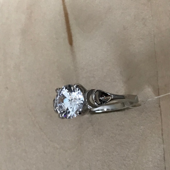 14K White Gold Polished Sawarovski Stone Ring - Picture 3 of 8